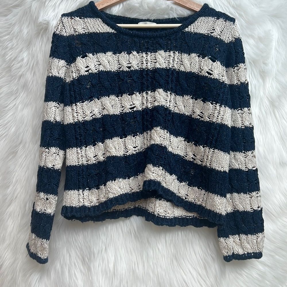 Earth music & ecology navy and cream striped sweater
